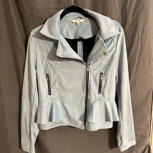 Savion baby blue suede jacket. Cropped top. Size 10.